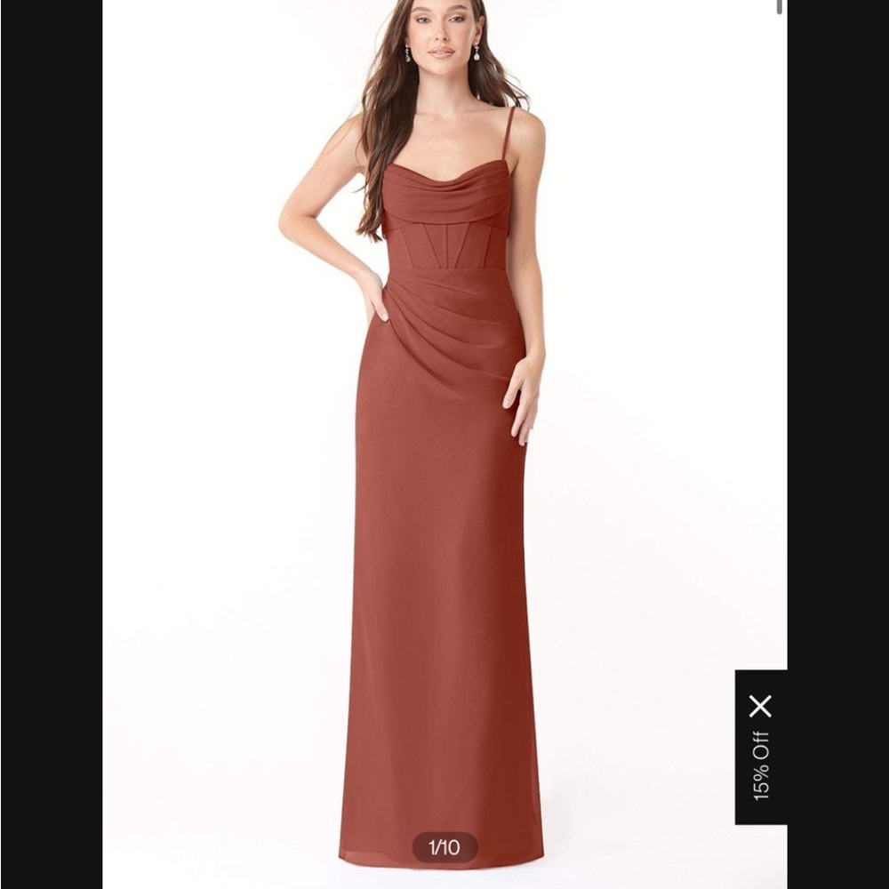 Azazie Auburn Fitted Pleated Chiffon Dress Size 4